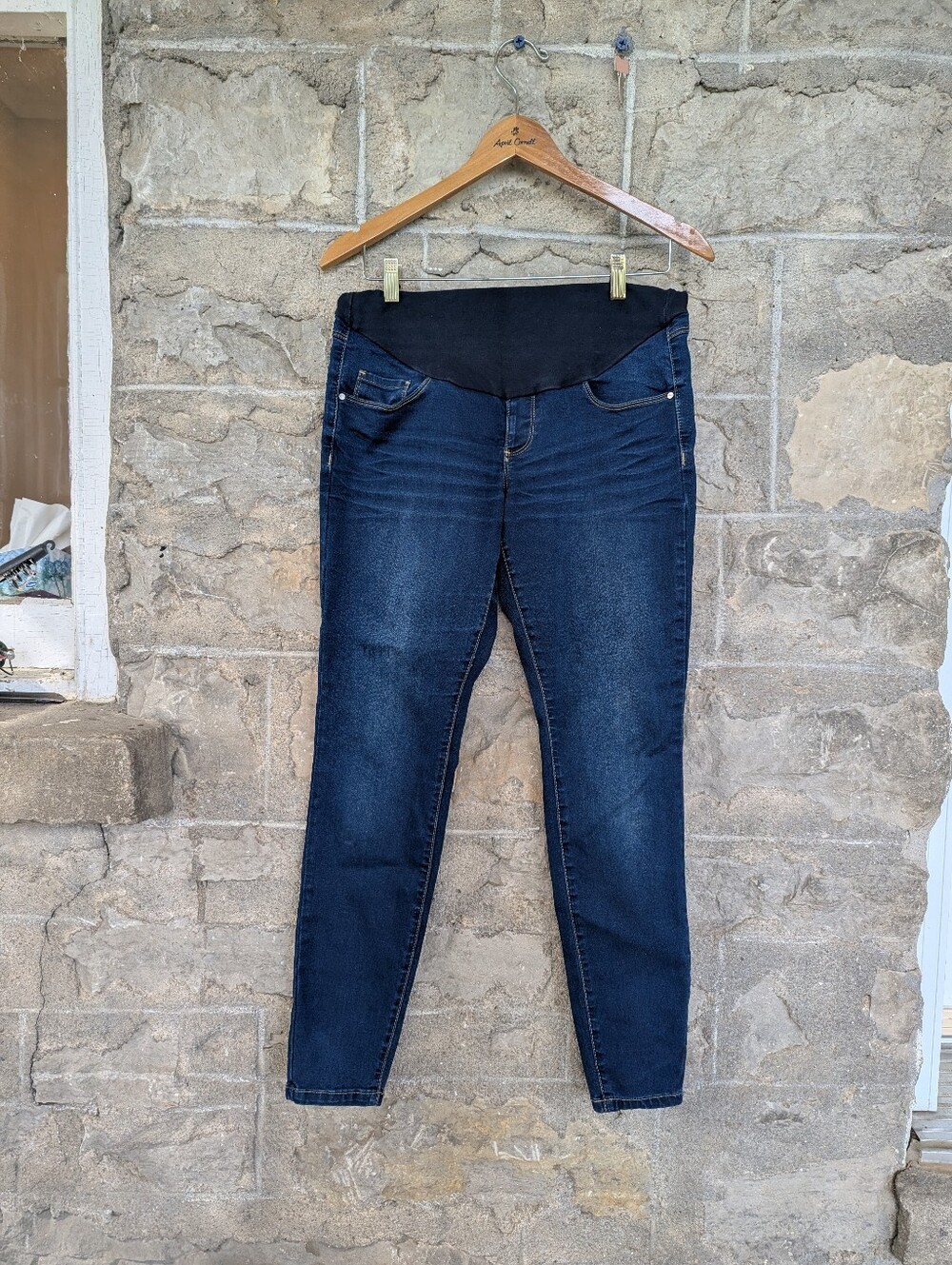 Thyme Maternity Dark Blue Jeggings with Black Maternity Panel
